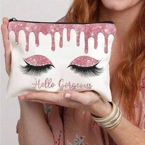 Hello Gorgeous Pink and White Cosmetic Bag